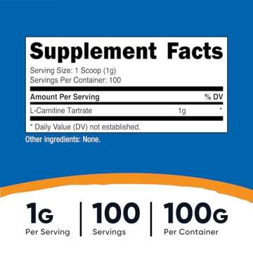 Nutricost L-Carnitine Tartrate Powder - 100 Grams for Active Lifestyles