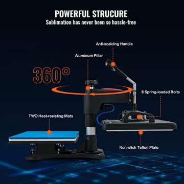 VEVOR Heat Press Machine 12X15 Inch 5 in 1 Combo Digital Multifunctional Sublimation Heat Transfer Machine 360 Degree Rotation Swing Away for Printing T Shirts Hat Mug Cap Plate