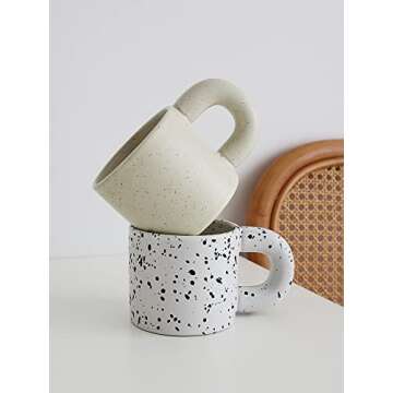 Chubby Fat Round Handle Ceramic Coffee Tea Mug Drinking Cup Trendy Aesthetic Nordic Style Pinterest Mug (Splashed Ink Black & White)