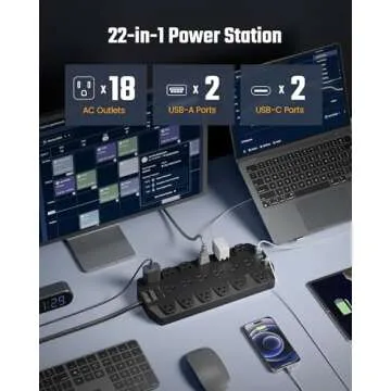 Power Strips with Surge Protection 10 FT, SUPERDANNY 18 AC Outlets and 4 USB Ports, Flat Plug Heavy ...