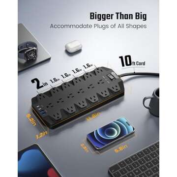 Power Strip with Surge Protection - SUPERDANNY 10FT