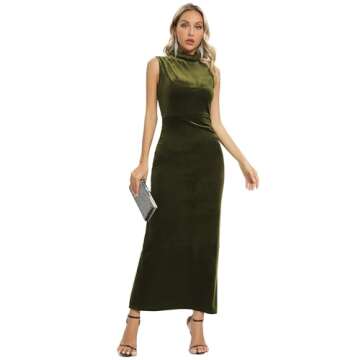 Capuffy Women Backless Velvet Maxi Dress Back Slit Ruched Bodycon Formal Dress High Neck Cocktail Pa...