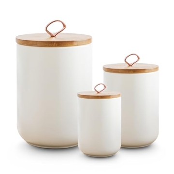 Sowlvenco Canister Sets for Kitchen, Ceramic Kitchen Canisters with Airtight Wood Lids, Kitchen Cani...