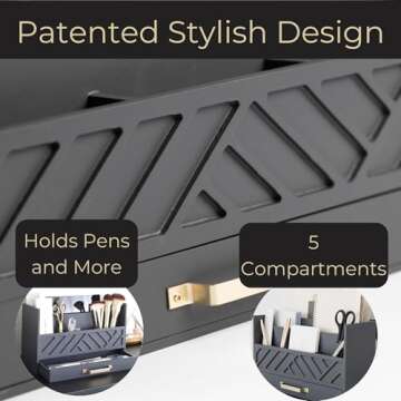 BLU MONACO Grey Wooden Desk Organizer with Drawer and Gold Handle - Perfect Office Desk Accessories and Workspace Organizers for Home Office Organization - Desktop Mail Organizer - Office Supplies