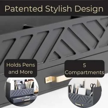 BLU MONACO Grey Wooden Desk Organizer with Drawer and Gold Handle - Perfect Office Desk Accessories and Workspace Organizers for Home Office Organization - Desktop Mail Organizer - Office Supplies