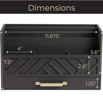 BLU MONACO Grey Wooden Desk Organizer with Drawer and Gold Handle - Perfect Office Desk Accessories and Workspace Organizers for Home Office Organization - Desktop Mail Organizer - Office Supplies