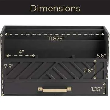 BLU MONACO Grey Wooden Desk Organizer with Drawer and Gold Handle - Perfect Office Desk Accessories and Workspace Organizers for Home Office Organization - Desktop Mail Organizer - Office Supplies