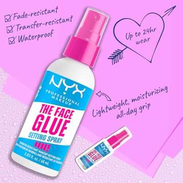 NYX PROFESSIONAL MAKEUP The Face Glue Setting Spray, Transfer-Resistant Waterproof Setting Spray, Up...