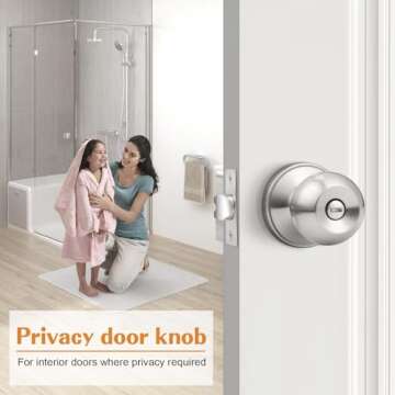 Probrico Brushed Nickel Doorknob, Round Ball Privacy Knobs, Interior Keyless Door Locksets for Bed a...