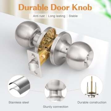 Probrico Brushed Nickel Doorknob, Round Ball Privacy Knobs, Interior Keyless Door Locksets for Bed and Bath, 5 Pack