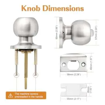 Probrico Brushed Nickel Doorknob, Round Ball Privacy Knobs, Interior Keyless Door Locksets for Bed and Bath, 5 Pack