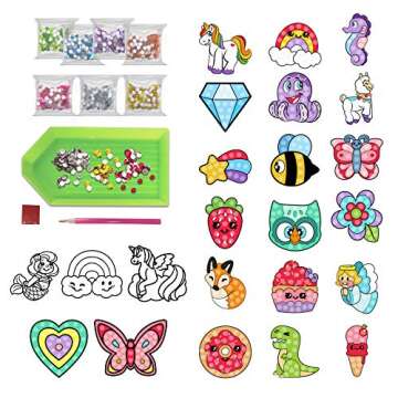 JOYIN Kids Diamond Art, Diamond Painting Kit with 18 Magical Stickers 3 Suncatchers 2 Keychains, Diamond Art for Kids, DIY Paint Arts Supplies, Craft Gift for Girls