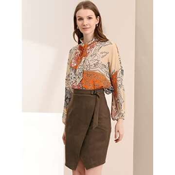 Allegra K Women's Stylish Faux Suede Skirt with Front Slit