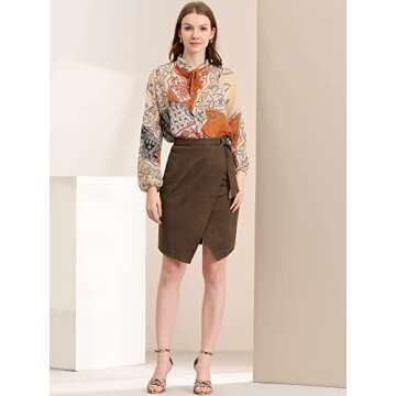 Stylish Allegra K Faux Suede Skirt with Front Slit