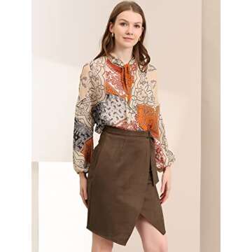 Stylish Allegra K Faux Suede Skirt with Front Slit