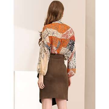 Stylish Allegra K Faux Suede Skirt with Front Slit