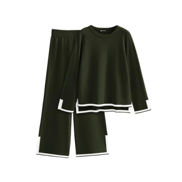 PRETTYGARDEN Women's 2 Piece Knit Sweater Set Casual Long Sleeve Pullover Wide Leg Pants Sweatsuit T...