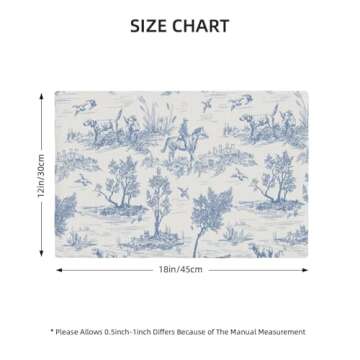 Blue Toile Placemats 12 x 18 Inch Set of 4, French Country Decorative Place Mats Non-Slip Washable Farmhouse Table Mats for Kitchen Dining Home Party Indoor Outdoor Table Decor