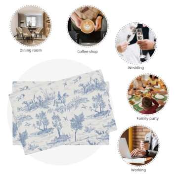 Blue Toile Placemats 12 x 18 Inch Set of 4, French Country Decorative Place Mats Non-Slip Washable Farmhouse Table Mats for Kitchen Dining Home Party Indoor Outdoor Table Decor