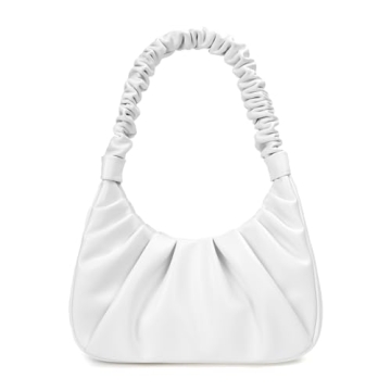PS PETITE SIMONE Mini Purse Shoulder Bag - Chic White Ruched Handbag for Women