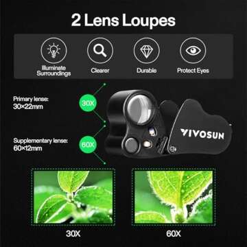VIVOSUN 30X 60X Illuminated Jewelers Loupe with LED Light