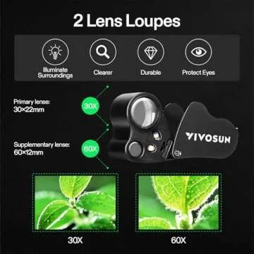 VIVOSUN 30X 60X Illuminated Jewelers Loupe with LED Light