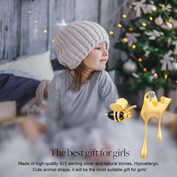 Lotus Fun S925 Sterling Silver Earrings Bee and Dripping Honey Asymmetric Stud Earrings, Creative Ha...