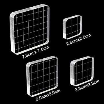 WeiMeet 4 Pieces Stamp Blocks Acrylic Clear Stamping Blocks Tools with Grid Lines for Scrapbooking C...