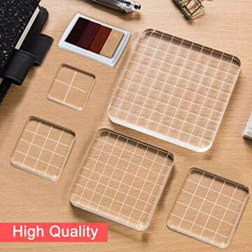 WeiMeet 4 Pieces Stamp Blocks Acrylic Clear Stamping Blocks Tools with Grid Lines for Scrapbooking Crafts Making(Square)