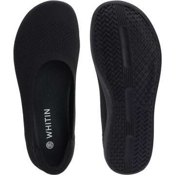 WHITIN Women's Wide Toe Box Ballet Flats Shoes Barefoot Zero Drop Sole Minimalist Size 7 Knit Fit Comfort Non Slip Dress Ballerina Walking Black 38