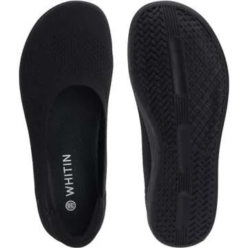 WHITIN Women's Wide Toe Box Ballet Flats Shoes Barefoot Zero Drop Sole Minimalist Size 7 Knit Fit Comfort Non Slip Dress Ballerina Walking Black 38