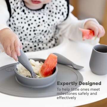 ezpz Tiny Spoon (2 Pack in Gray) - 100% Silicone Baby Spoon for Baby Led Weaning + Purees - 6 months + - Designed by a Pediatric Feeding Specialist - Baby Essentials & Baby Gifts