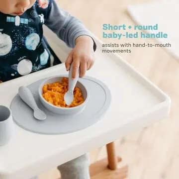 ezpz Tiny Spoon (2 Pack in Gray) - 100% Silicone Baby Spoon for Baby Led Weaning + Purees - 6 months + - Designed by a Pediatric Feeding Specialist - Baby Essentials & Baby Gifts