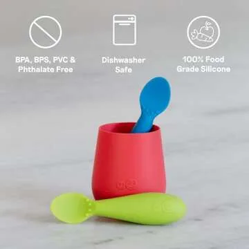 ezpz Tiny Spoon (2 Pack in Gray) - 100% Silicone Baby Spoon for Baby Led Weaning + Purees - 6 months + - Designed by a Pediatric Feeding Specialist - Baby Essentials & Baby Gifts