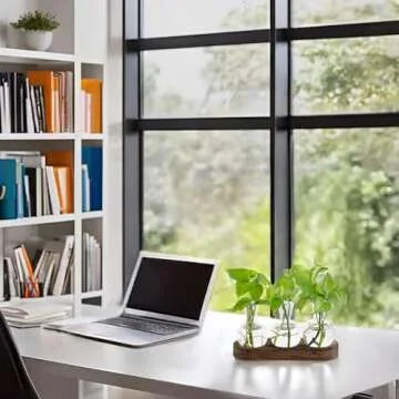 Mkono Desktop Plant Propagation Station Glass Planter Terrarium with Wooden Tray Bulb Flower Vase Perfect for Propagating Hydroponic Plants Home Office Decor Plant Lover Gift Idea