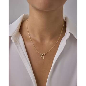 PAVOI 14K Yellow Gold Plated Bow Pendant Necklace for Women | Coquette Chain Necklace