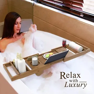 Luxurious Bamboo Bathtub Tray with Free Soap Dish