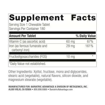 Bariatric Advantage Chewable Iron - 29 mg with Vitamin C for Optimal Absorption