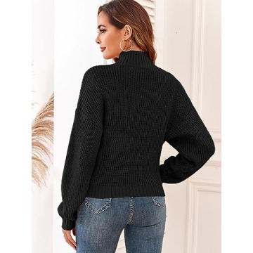 Chic ZAFUL Cropped Turtleneck Sweater - Stylish Lantern Sleeves