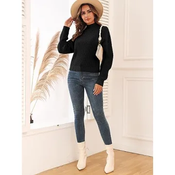 Chic ZAFUL Cropped Turtleneck Sweater - Stylish Lantern Sleeves