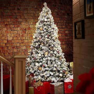 Casafield 6FT Pre-Lit Realistic Snow-Flocked Pine Artificial Holiday Christmas Tree with Sturdy Meta...