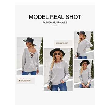 Asvivid Sexy Criss Cross V Neck Pullover Sweaters for Women Long Sleeve Comfy Backless Knitted Sweater Fashion 2023 Grey Jumpers S