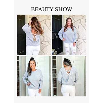 Asvivid Sexy Criss Cross V Neck Pullover Sweaters for Women Long Sleeve Comfy Backless Knitted Sweater Fashion 2023 Grey Jumpers S