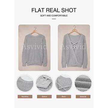 Asvivid Sexy Criss Cross V Neck Pullover Sweaters for Women Long Sleeve Comfy Backless Knitted Sweater Fashion 2023 Grey Jumpers S