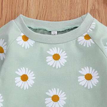 CIYCUIT 3Pcs Baby Girl Outfits Daisy Sweatshirt + Pants + Headband Infant Fall Winter Clothes Green 0-6 Months