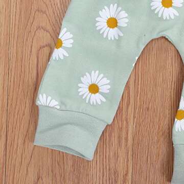 CIYCUIT 3Pcs Baby Girl Outfits Daisy Sweatshirt + Pants + Headband Infant Fall Winter Clothes Green 0-6 Months