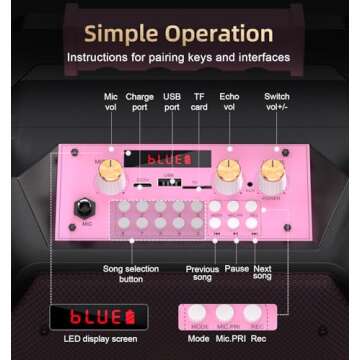 VICTRESS Karaoke Machine with 2 Wireless Microphones, Portable Bluetooth Speaker for Adults & Kids w...