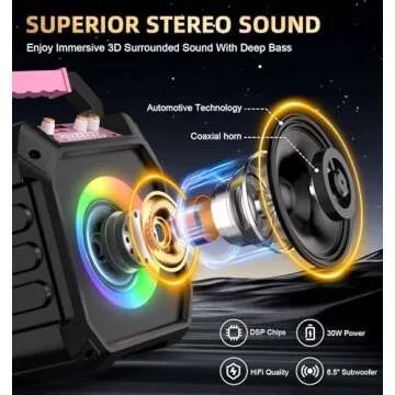 VICTRESS Karaoke Machine with 2 Wireless Microphones, Portable Bluetooth Speaker for Adults & Kids with Strobe Lights, Karaoke Speaker with PA System Supports TWS/USB/TF/REC/AUX for Party/Meeting Pink