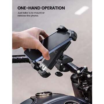 Lamicall Motorcycle Phone Mount, Bike Phone Holder - Upgrade Quick Install Handlebar Clip for Bicycle Scooter, Cell Phone Clamp for iPhone 16 15 Pro Max/ 14/13, Galaxy S10 and More 4.7-6.8" Phone