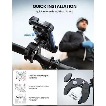 Lamicall Motorcycle Phone Mount, Bike Phone Holder - Upgrade Quick Install Handlebar Clip for Bicycle Scooter, Cell Phone Clamp for iPhone 16 15 Pro Max/ 14/13, Galaxy S10 and More 4.7-6.8" Phone